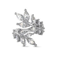 wholesale S925 Sterling Silver INS Style Viral Ring for Women, High-End Leaf Twisting Design, Niche Luxury Flower Ring-DY120953-SW-WH Opening adjustable