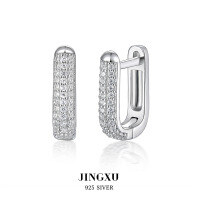 wholesale 925 Sterling Silver Geometric Full Zircon Ear Hoops Ins Light Luxury High-End European and American Style Wholesale Earrings-Platinum 925 silver
