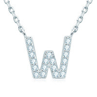 S925 Sterling Silver Necklace with Moissanite Pendant, Unisex Classic Style, Clearance Shipping Included.-Letter W Necklace [Moissanite]
