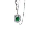 wholesale S925 Sterling Silver Colored Gemstone Imitation Natural Emerald Necklace and Earrings Set for Women Cross-border Trade Collarbone-0-4
