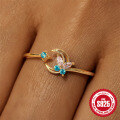 wholesale S925 Sterling Silver Bow Moon Colored Diamond Open Ring,-0-1