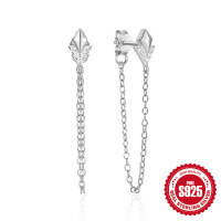 wholesale 92 Sterling Silver Star-shaped Tassel Chain Diamond Earrings, Elegant, Versatile, and Uniquely Designed-Gold 925 silver