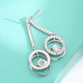 wholesale S925 sterling silver wholesale moissanite earrings with silver pins, elegant heavy work long drop style, lady's beating heart double loop circle-0-1