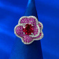 wholesale S925 Sterling Silver New Style Pigeon Blood Red Flower Ring for Women, Rose Petal Fashion Versatile Luxuriously Set-0-2