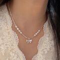wholesale S925 Sterling Silver Natural Baroque Pearl Bow Necklace for Women, Korean Internet Celebrity Hit High-End Collarbone Chain-0-4