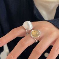 wholesale S925 Sterling Silver Brushed Round Ball Ring for Women, New Design Small and Exquisite Agate Ring with Elegant and Fashionable Vibes-Sterling Silver-Agate