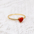 wholesale S925 Silver Plated 14K Gold French Minimalist Vintage Style Red Heart-Shaped White Zircon Ring-0-2