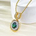 wholesale S925 Gold-Plated Silver Bohemian Style 6*8mm Green Zircon Oval Pendant for Women, Adjustable-0-5