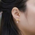 wholesale Original design retro handmade brushed floral earrings for women, S925 silver gold-plated, lightweight luxury fashion pearl earrings, customizable-0-3