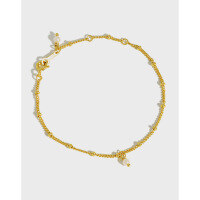 wholesale S925 Sterling Silver SA173 Korean-style Simple Beaded Chain Austrian Crystal Pearl Bracelet for Women and Students-18K gold>925 silver