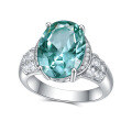 wholesale S925 Sterling Silver Luxury Gemstone Ring 7ct Cultivated Blue Spinel Exaggerated Style Jewelry Green Spinel Ring-0-2