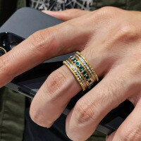 wholesale S925 Sterling Silver Square Green Diamond Row Ring High Carbon Diamond Ring Cross-Border E-Commerce Style-R1065 Gold Ring Size 8