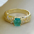 wholesale Sterling Silver Gold-Plated 5*5mm Simulated Emerald Sugar Loaf Zircon Women's Brushed Ring, Xiaohongshu Style-0-1