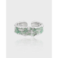 wholesale S925 Sterling Silver 676 Niche, Unique, Trendy, Cool, High-End, Irregular Texture, Mint Green Resin Drip Ring for Women-Platinum [No. 14/Adjustable] Opening adjustable