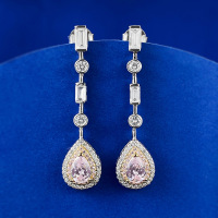 wholesale S925 Sterling Silver New Elegant Everyday Versatile 5*7mm Pear-shaped Pink Diamond Earrings for Women-E409 Pink Diamond >925 Silver