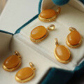 wholesale S925 Silver Vintage Beeswax Cabochon Pendant, Full-bodied Mustard Yellow Amber, Factory Wholesale-0-2