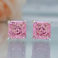 wholesale High-Carbon Diamond in Aqua Blue, 8*8mm Square Stud Earrings for Women, New Arrival from ZHUOZHFAN Jewelry, Inspired by Ins Style-Pink 925 silver