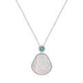 S925 Sterling Silver Zircon-Inlaid Green Chalcedony Maitreya Necklace-0-4