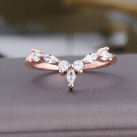 wholesale S925 silver new V-shaped marquise zircon geometric minimalist personality ring for fashionable commuting-Rose Gold>No. 6