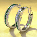 wholesale S925 Sterling Silver Inlaid Emerald Hoop Earrings for Women, New Arrival, Elegant and Versatile, Best-Selling-0-2