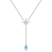wholesale 925 Silver New Creative Design Light Luxury Topaz Necklace, French Romantic Style Inlaid with Natural Gemstone Pendant-Swiss Blue Topaz &gt; 925 Silver