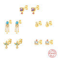 wholesale S925 Sterling Silver Geometric Floral Stud Earrings with Crystal Accents, Trendy and Versatile-0-0