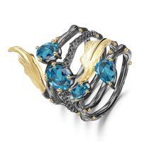 wholesale 925 Sterling Silver Colored Gemstone Original Design Vine-Inspired Niche Ring with Topaz Crystal Natural Ring-Topaz Ring US Size 10