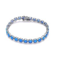 wholesale S925 Silver European and American Cross-Border Opal Tennis Bracelet Hip-Hop Women's Chain Trendy Personality Fashion Gold-Plated Bangle Bracelet-Platinum blue Orbo 6.0 6.5 inches