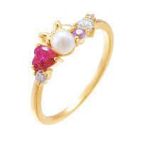 wholesale Metal Material, Japanese Cute Minnie Series Ring with Natural Freshwater Pearls and Ruby, Wholesale from Manufacturer for Girls-Minnie Mouse Cute Freshwater Pearl Ring  US Size 5