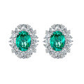 wholesale Metal material is placed at the beginning: Rhodium Plated, 7 Carats Oval-Shaped Paraiba Green 10*14 Earrings for Women, European and American Luxury High-End Jewelry-0-5
