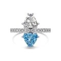 wholesale S925 Sterling Silver French Romantic Blue Heart Geometric Ice-Cut Zircon Design Fashion Elegant Ring for Women-0-10
