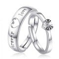 wholesale 925 Sterling Silver Hollow Heart Couple Rings for Men and Women, Open Adjustable Minimalist Korean Style Matching Bands-0-5