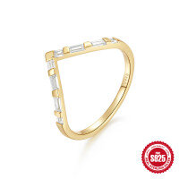 wholesale S925 Sterling Silver V-shaped Diamond Engagement Wedding Band for Women-Gold No. 6