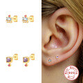 wholesale S925 Sterling Silver Geometric Floral Stud Earrings with Crystal Accents, Trendy and Versatile-0-1