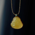 wholesale S925 silver inlaid natural beeswax turquoise smiling Buddha open pendant chicken oil yellow full honey Buddha necklace-0-0