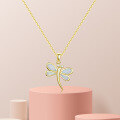 wholesale 925 Silver Japanese Whimsical Small Dragonfly Synthetic Opal Pendant, White and Blue Opal Jewelry Necklace Pendant-0-1