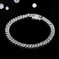 wholesale 18k Gold Plated 925 Sterling Silver Hip Hop Trendy Fashion 6mm Moissanite Cuban Link Bracelet-Cuban chain bracelet (7 inches, 6mm wide)  925 silver
