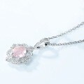 wholesale S925 Sterling Silver Autumn Winter New Pink Quartz Necklace with Delicate Floral Pattern Pendant Choker Wholesale from Manufacturer-0-2