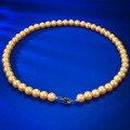 wholesale Gold-plated vintage French collarbone necklace with strong luster, perfectly round, large 8mm South Sea golden pearls-0-1