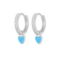 wholesale S925 Sterling Silver Geometric Heart Earrings With Crystals, Cross-border Bestseller, Versatile Ear Cuff-Platinum-Sky Blue