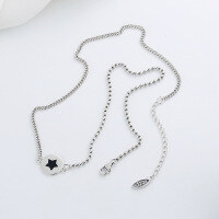 wholesale S925 Sterling Silver Double-Sided Epoxy Resin Pendant Star Necklace Minimalist Niche Design Versatile Collarbone Chain Accessory-026L/approximately 6.2g 925 silver
