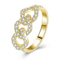 Metal Material Interlocking Ring Light Luxury Diamond Fashion Jewelry Wholesale Direct-Interlocking diamond ring [K yellow]  US size 8