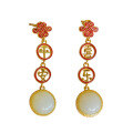 wholesale 925 Sterling Silver Inlaid with Hetian Jade, Enamel Chinese Knot and Jade Earrings, New Chinese Style, Wishing You Peace and Joy-0-4