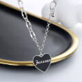 wholesale S925 Sterling Silver Vintage Black Heart-shaped Letter Necklace French Hepburn Style Versatile Collarbone Chain-0-3