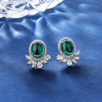 wholesale S925 Sterling Silver 24 New Style Emerald Gemstone Plain Stud Earrings for Women with Zircon, Minimalist and Light Luxury High-End Accessories-Earrings (including sterling silver earplugs)