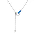 wholesale S925 Sterling Silver Resin Blue Circle Interlocking Lucky Necklace Ins Minimalist Niche Collarbone Chain-0-4