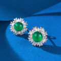 wholesale S925 Silver with 60 Simulated Green Chalcedony Inlaid Earrings, Extravagantly Set Fashion Classic Earrings for Women-0-2