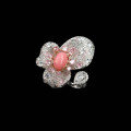wholesale 925 Silver Gold-Plated Ring with High-Carbon Diamond Pink Conch Pearl Cabochon Flower Design, Luxurious and Versatile Jewelry for Women-0-0