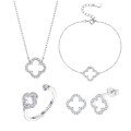 wholesale 925 Sterling Silver Hollowed-out Four-leaf Clover Necklace Set with Ins Light Luxury High-end Earrings, Bracelet, and Ring Jewelry for Women-0-4