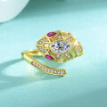 wholesale 18K Gold Plated S925 Sterling Silver Moissanite Fashionable Elegant Serpent Ring in Hot Pink-0-1